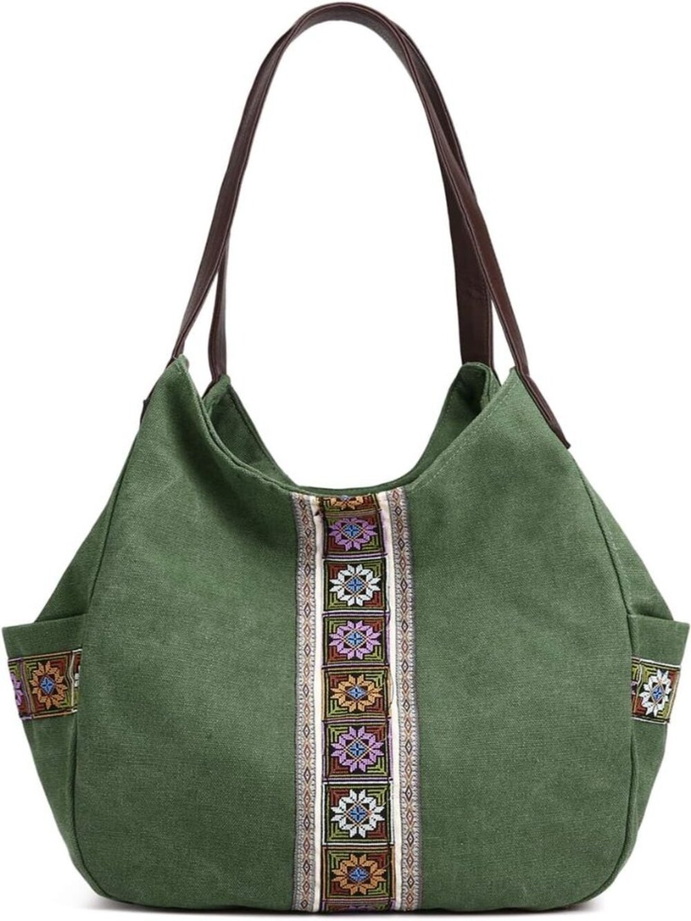 Worldlyda Women Canvas Hobo Purse Multi Pocket Tote Shopper Shoulder Bag Casual